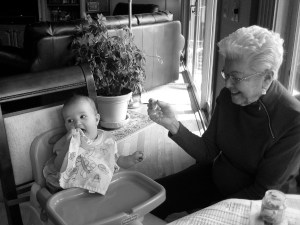 Szaba with her Great Grandma Shirley at Easter two years ago.