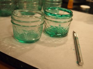 Tinted Mason Jar Exacto Knife Rims